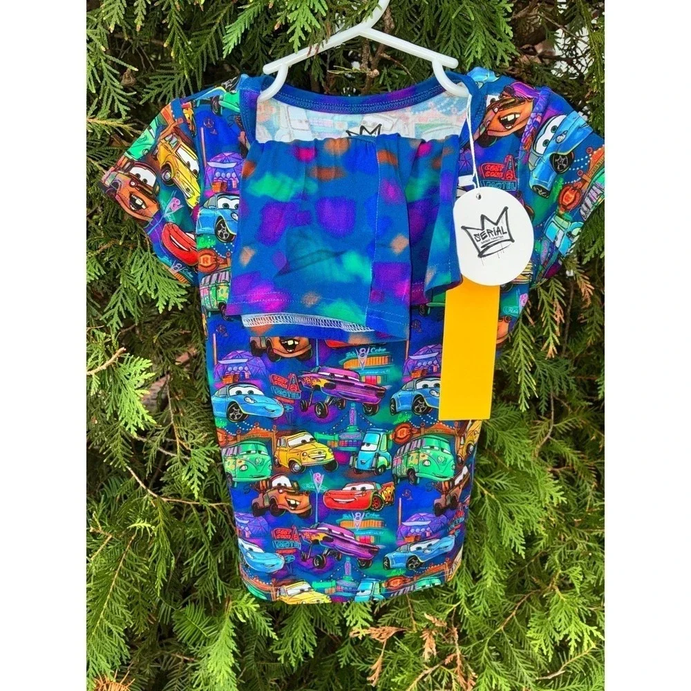 Serial Bamboo Neon Cars 7/8T Daywear Set NWT
